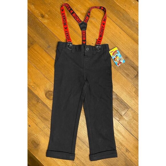 Disney Mickey Mouse 3T NWT roadster suspender pants black red toddler boys - Picture 1 of 8